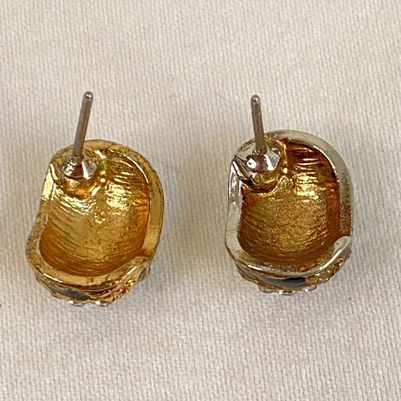 Earrings Womens Black Enamel Clear Rhinestone Diagonal Stripe Studs - Picture 4 of 5